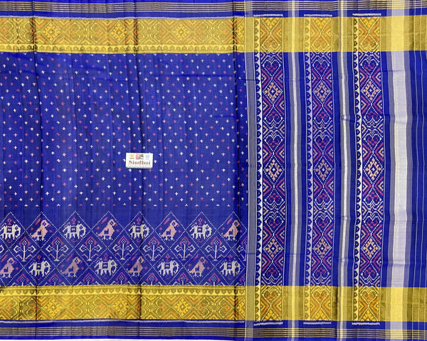 single ikat scut border blue colour narikunj Patola Saree
