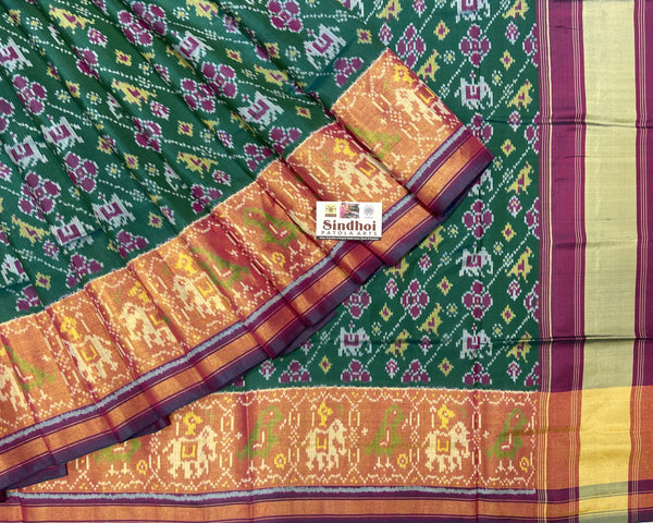 Laheriya Narikunj Rama Green patola Saree