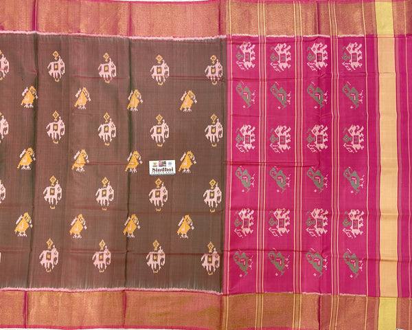 Greyish Green with Baby pink Narikunj Pallu Patola Saree