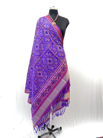 Semi double Ikat Dupatta in traditional Manekchowk design with Purple colour