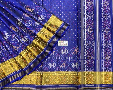single ikat scut border blue colour narikunj Patola Saree