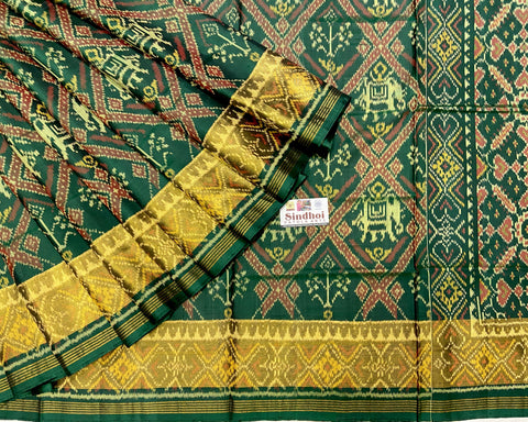 Narikunj Adatala bhat traditional Green Patola Saree