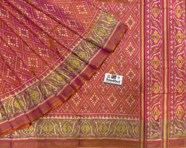 Peach Pink Chandabhat Traditional Patola Saree