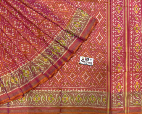 Peach Pink Chandabhat Traditional Patola Saree
