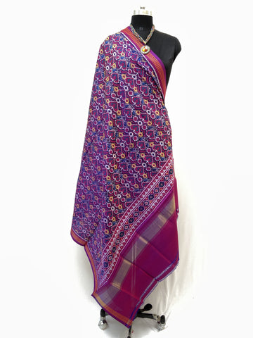 Semi double Ikat Dupatta with Fancy design in purple colour