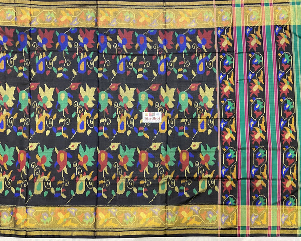 Black multi colour floral Patola Saree