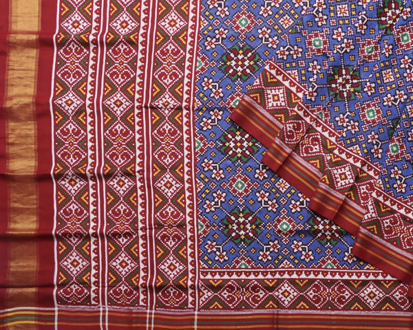 Red and Blue Double ikat Patan Patola