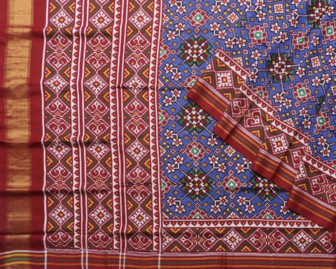 Red and Blue Double ikat Patan Patola