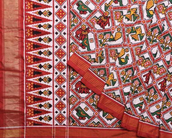 Authentic white Narikunj Double Ikat Patola