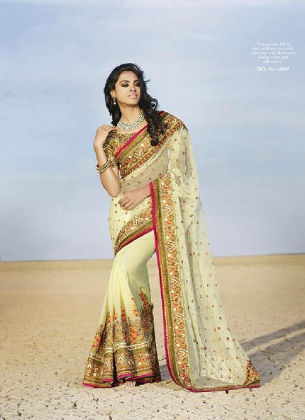 light pista contrast colour nice combination embroidery work elegant saree - New India Fashion