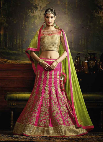Pink and green croptop lehenga 
