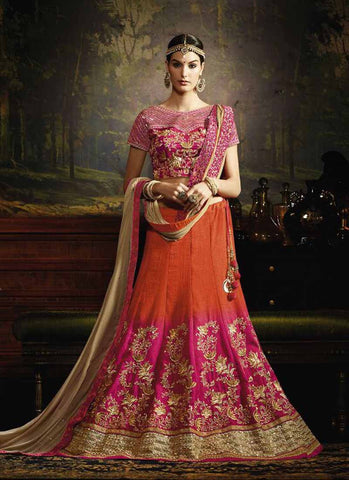Pink and orange croptop lehenga 