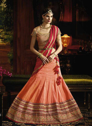 Orange and red croptop lehenga
