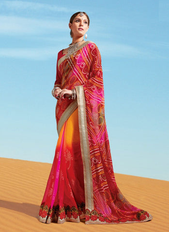 Multicolor bandhani saree 