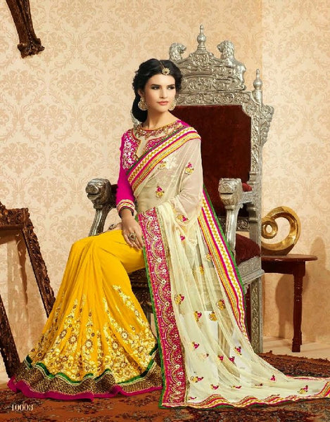 Net with Dor Embroidery  Embroidered Border Full Sleeve U Neck wedding collection designer saree - New India Fashion