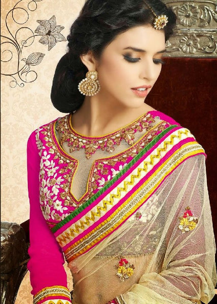 Net with Dor Embroidery  Embroidered Border Full Sleeve U Neck wedding collection designer saree - New India Fashion