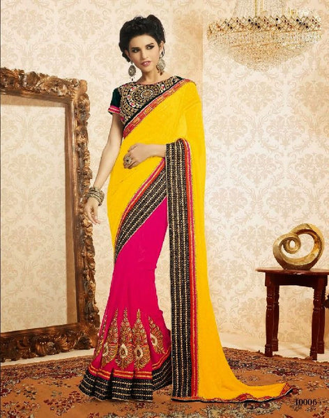 Chiffon with Dori Embroidery Designer Border Short Sleeve Round Neck festival collection designer saree - New India Fashion