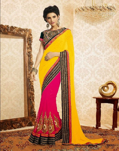 Chiffon with Dori Embroidery Designer Border Short Sleeve Round Neck festival collection designer saree - New India Fashion