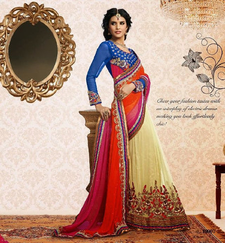 Net sequins work Designer Border Full Sleeve U Neck wedding collection designer saree - New India Fashion
