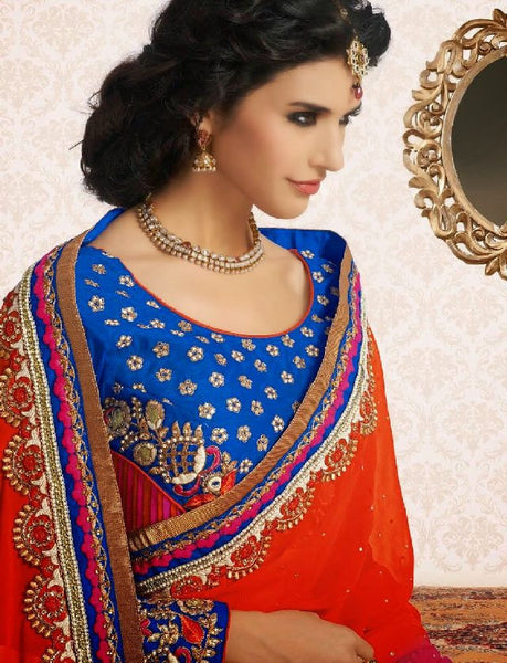 Net sequins work Designer Border Full Sleeve U Neck wedding collection designer saree - New India Fashion