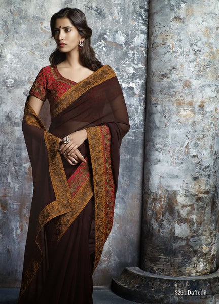 Georgette with Dori embroidery short sleeve round neck designer saree - New India Fashion