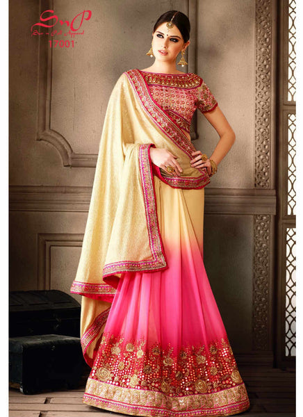 Cream and pink saree - New India Fashion