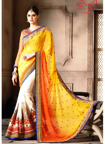 Yellow and cream saree - New India Fashion