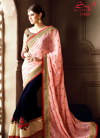 Pink and blue saree - New India Fashion