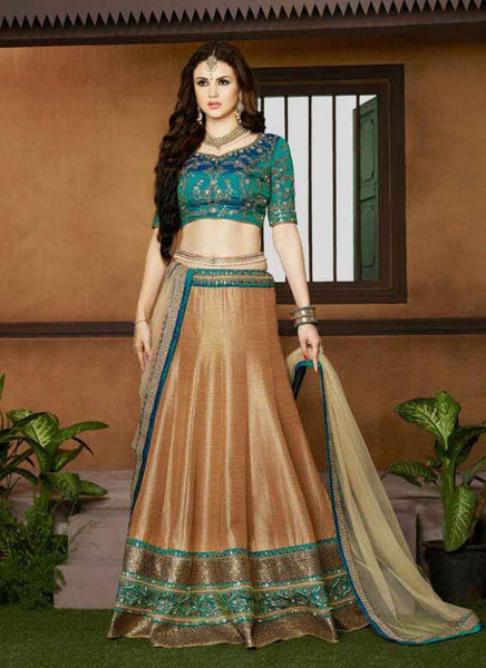 Turquoise blue and Beige designer lehenga 