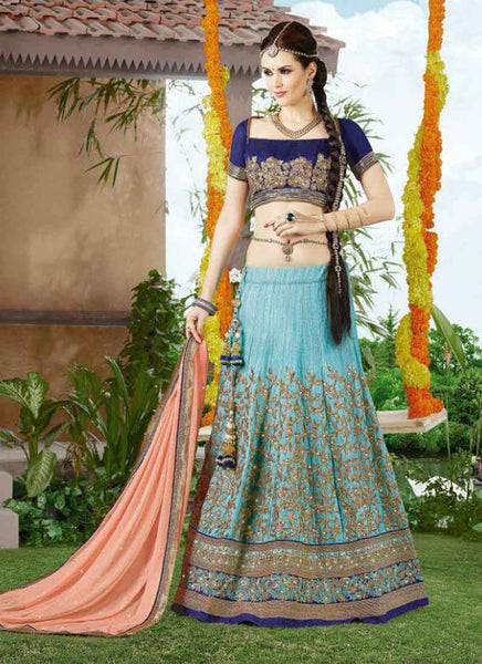 Blue and Peach designer lehenga 