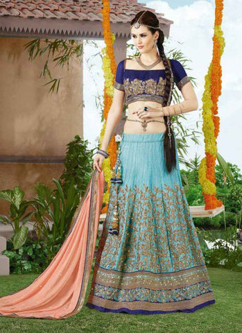 Blue and Peach designer lehenga 