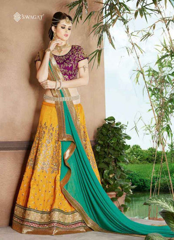 Yellow and Purple designer lehenga 
