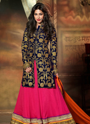 Blue and pink  georgette salwar kameez - New India Fashion
