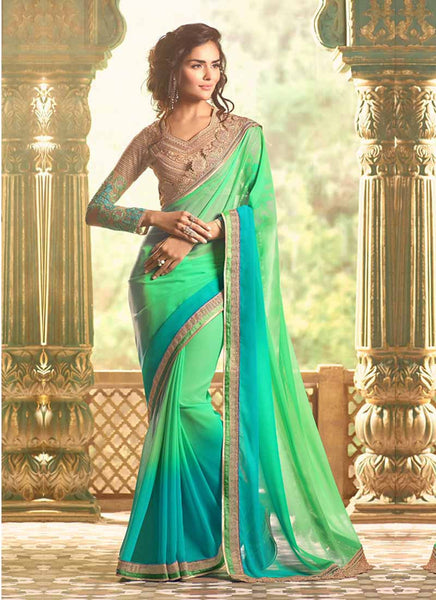 Blue and Pista designer saree - New India Fashion