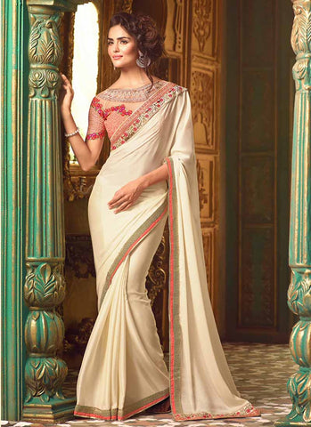 Cream designer saree - New India Fashion