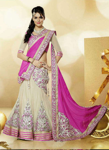 Pink cream silver golden nice color combination beautiful amazing designer choli suit - New India Fashion