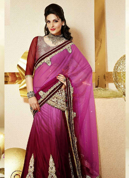 Pink maroon shaded golden fine color combination elegant partyware amazing designer suit - New India Fashion