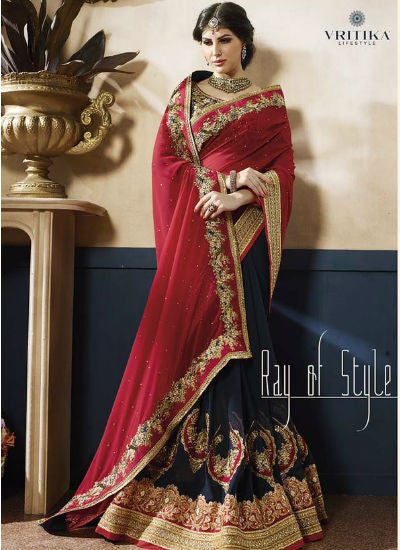 Red and blue saree - New India Fashion