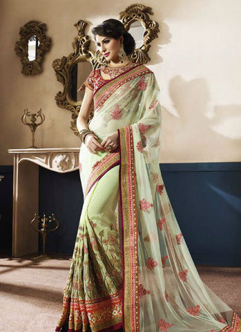 Light pista saree - New India Fashion