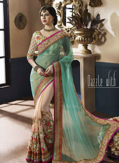 Sky and cream saree - New India Fashion