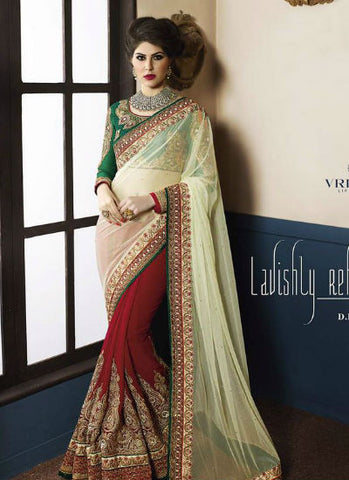 Off white and maroon saree - New India Fashion
