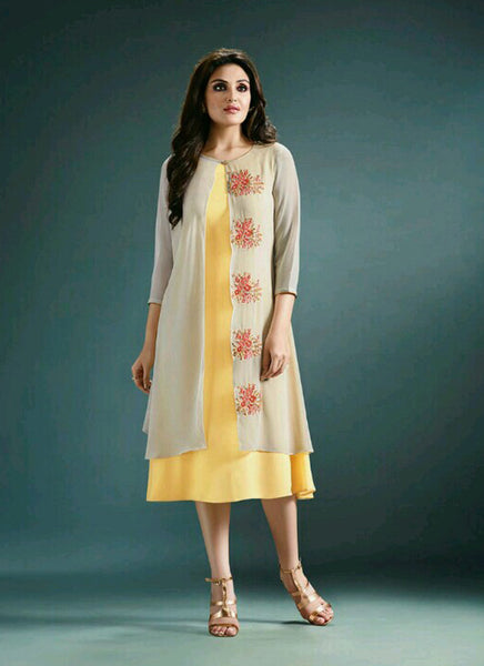 Lime yellow and Grey Kurti - New India Fashion