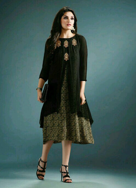 Black and Mehendi Kurti - New India Fashion