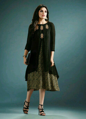 Black and Mehendi Kurti - New India Fashion