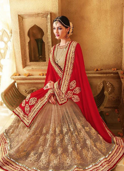 Red and beige saree - New India Fashion