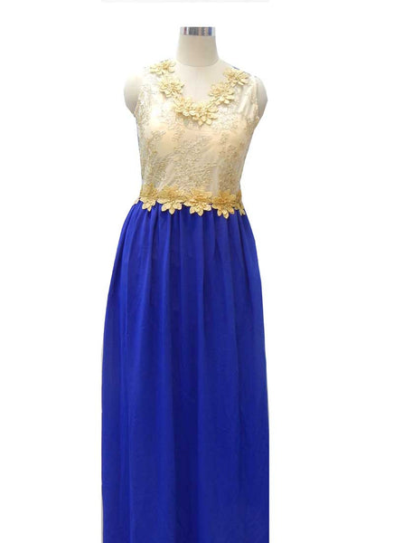 Golden and blue long gown - New India Fashion