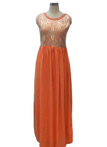 Golden and peach long gown - New India Fashion